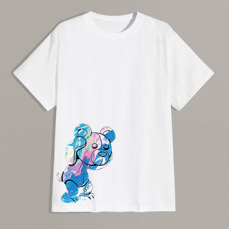 

Guys Letter Cartoon Bear Graphic Tee, White