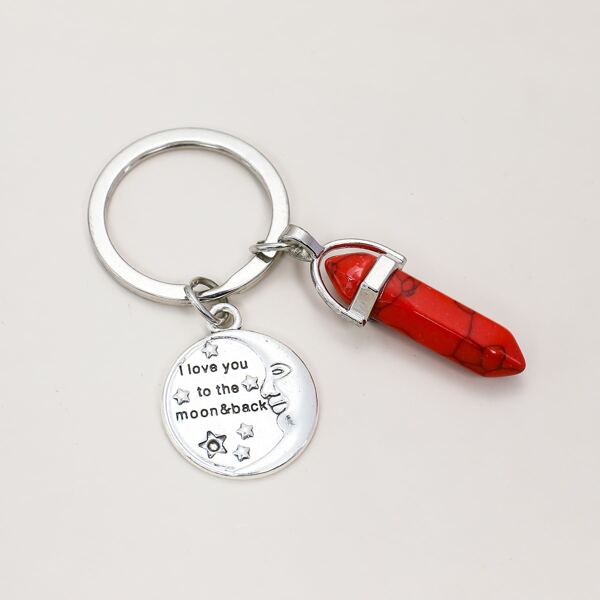 

1pc Round Letter Graphic Keychain, Red