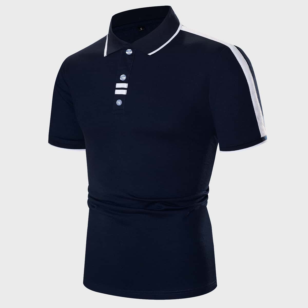 

Guys Contrast Tape Polo Shirt, Navy blue