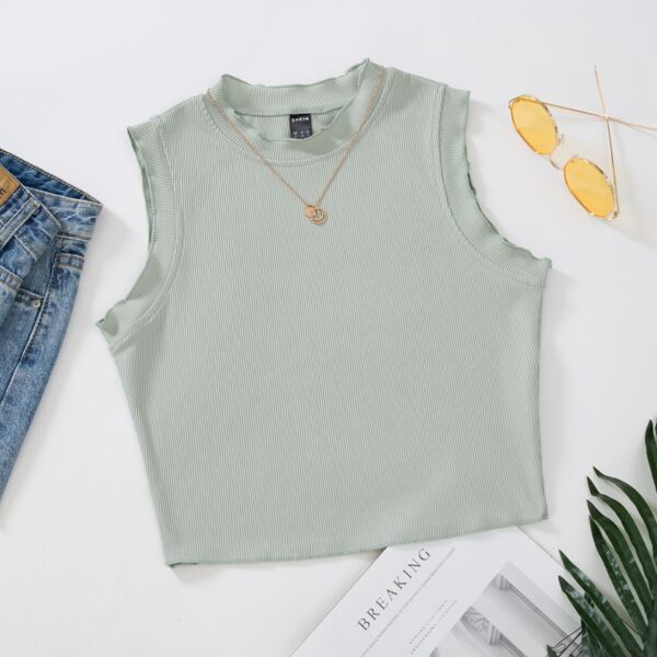 

Rib-knit Crop Tank Top, Mint green