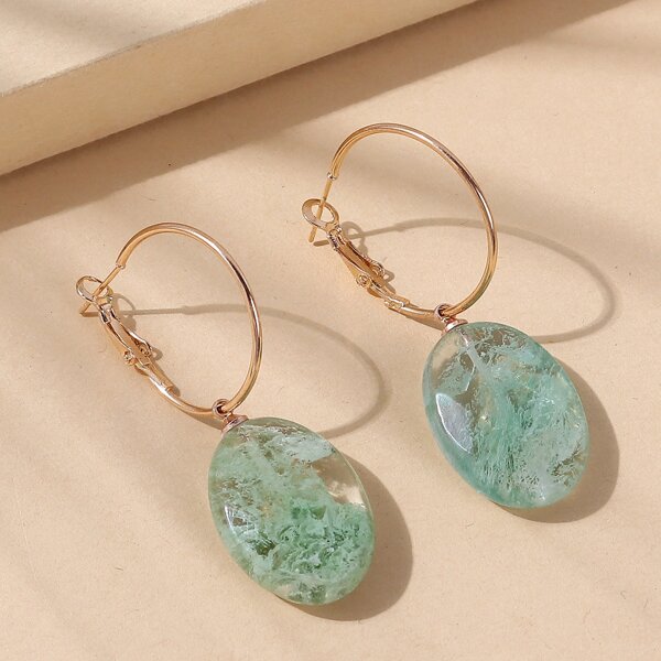 

Oval Drop Earrings, Green