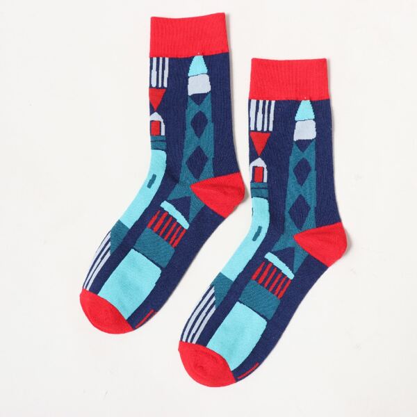 

1pair Graphic Print Crew Socks, Multicolor