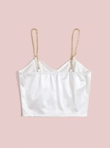 SHEIN Unity Chain Detail Silky Bustier Cami Crop Top - White - View 2