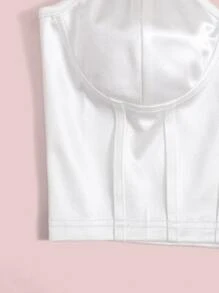 SHEIN Unity Chain Detail Silky Bustier Cami Crop Top - White - View 5