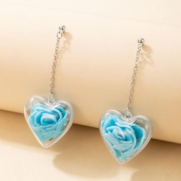 

Heart Decor Drop Earrings, Blue