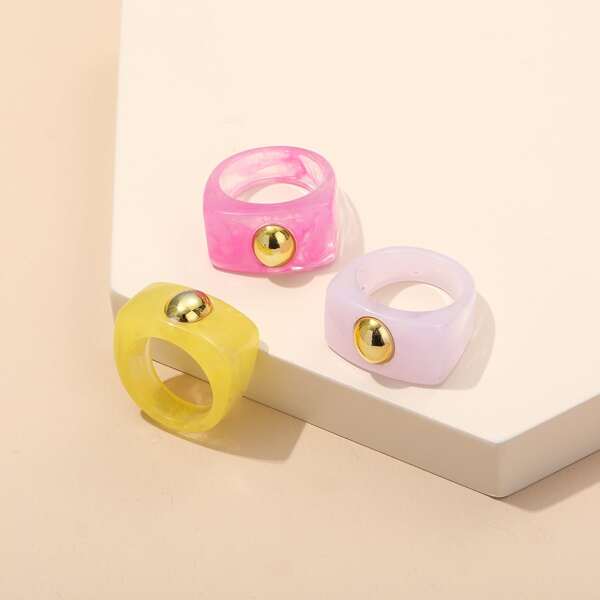 

3pcs Simple Resin Ring, Multicolor