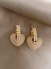 Andkiss Đồ trang trí Ngọc Trai giả Tim Thả hoa tai - Vàng - Xem 2