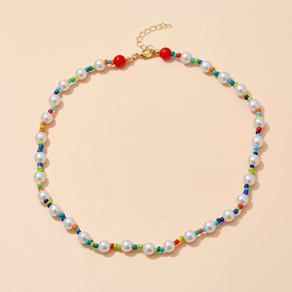 

Faux Pearl Beaded Decor Necklace, Multicolor