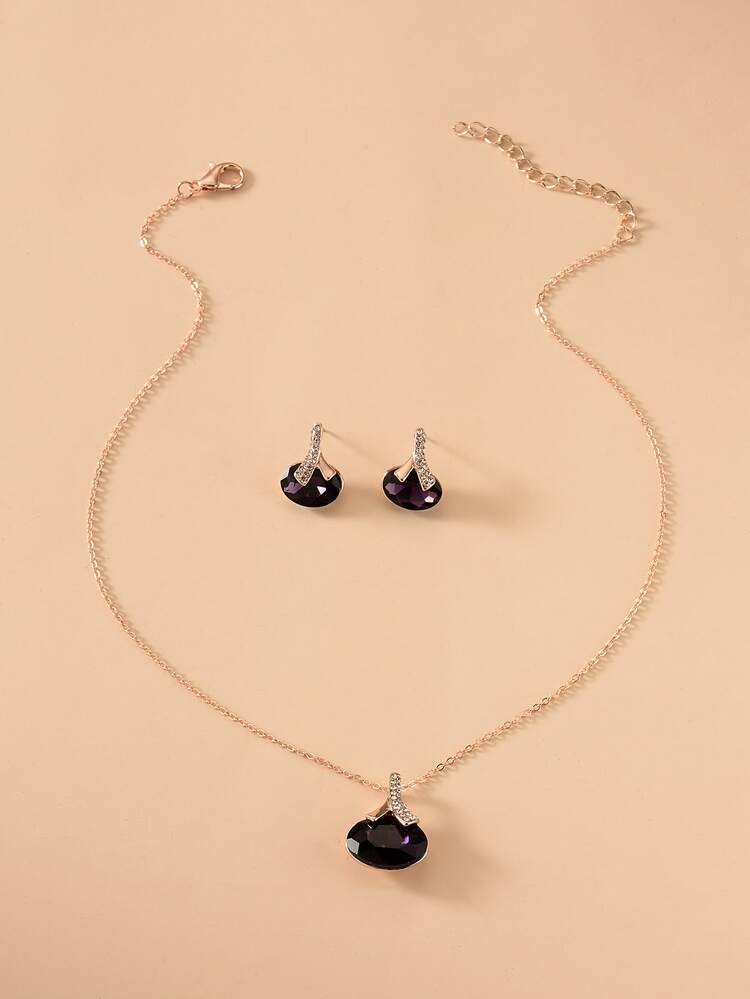 3pcs Gemstone Decor Jewelry Set - Purple - View 2