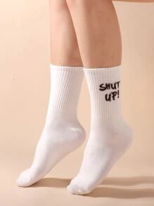 字母圖案中筒襪 - 白色 - 查看 3