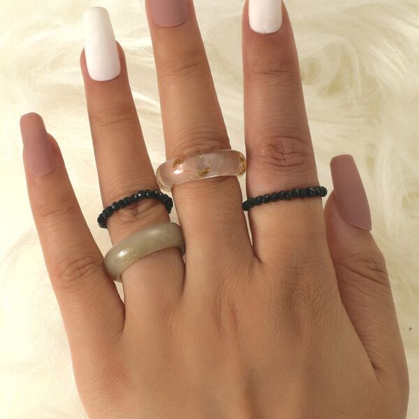 

4pcs Bead Decor Ring, Multicolor