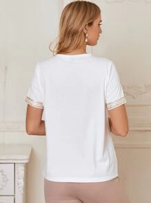 SHEIN Maternity Contrast Sequin Trim Top - White - View 4