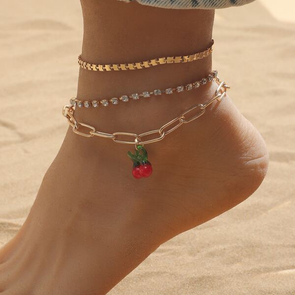 

3pcs Fruit Charm Anklet, Gold