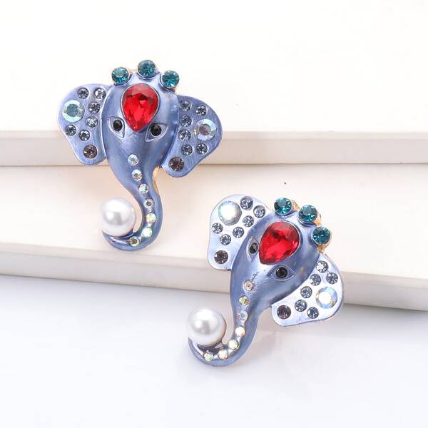 

Elephant Rhinestone Decor Earrings, Multicolor