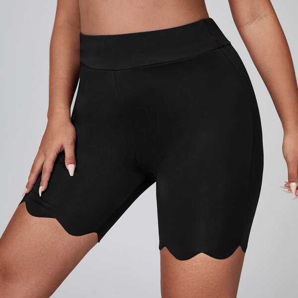 

Plus Scallop Hem Biker Shorts, Black