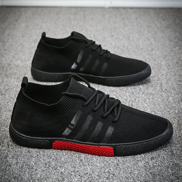 

Men Lace Up Decor Knit Sneakers, Black