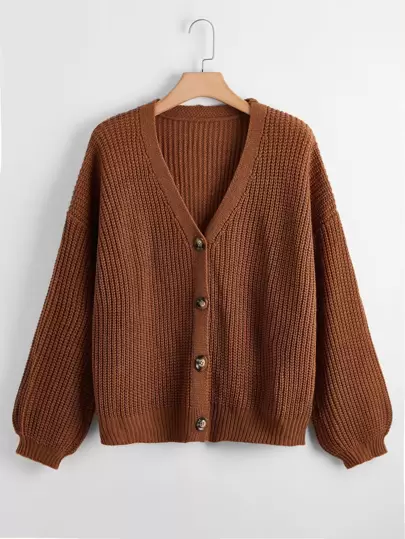 Calvaya Chaqueta de punto con botones y hombros caídos, para invierno, talla extra