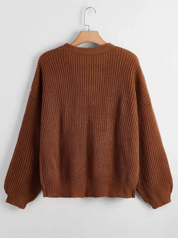 Calvaya Chaqueta de punto con botones y hombros caídos, para invierno, talla extra - Óxido marrón - Añade 2