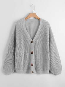 Calvaya Plus Button Up Drop Shoulder Cardigan, For Winter Fall Cloth For Women Autumn - Light Grey - View 1