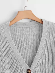 Calvaya Plus Button Up Drop Shoulder Cardigan, For Winter Fall Cloth For Women Autumn - Light Grey - View 4