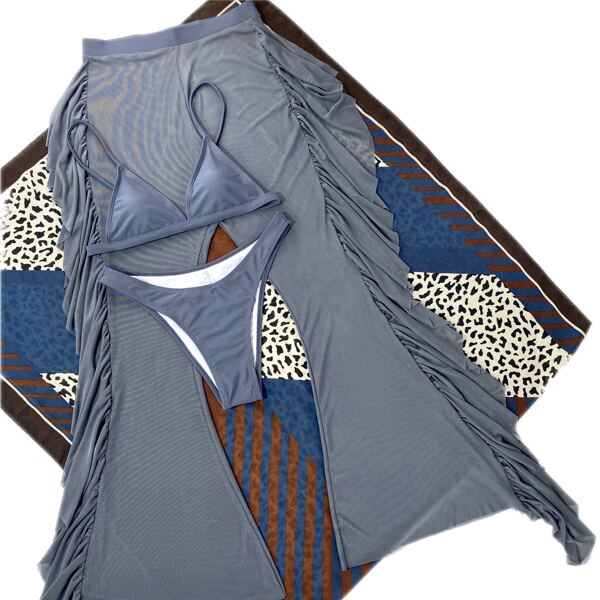 

3pack Triangle Bikini Swimsuit With Cover Up Pants, Dark grey