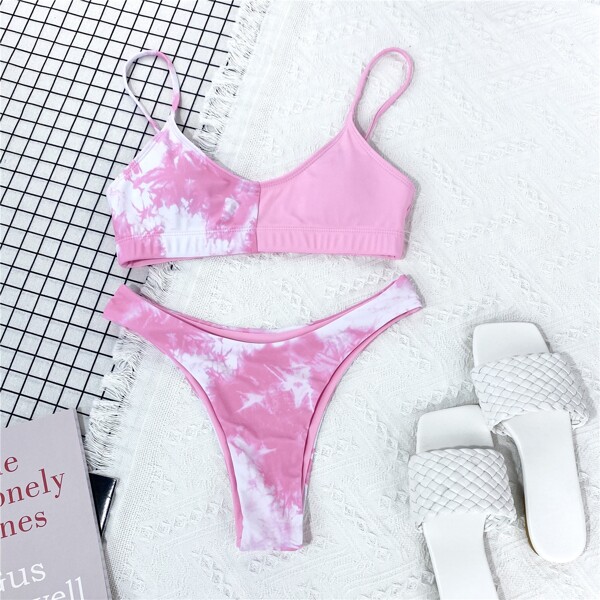 

Tie Dye High Cut Bikini Swimsuit, Pink