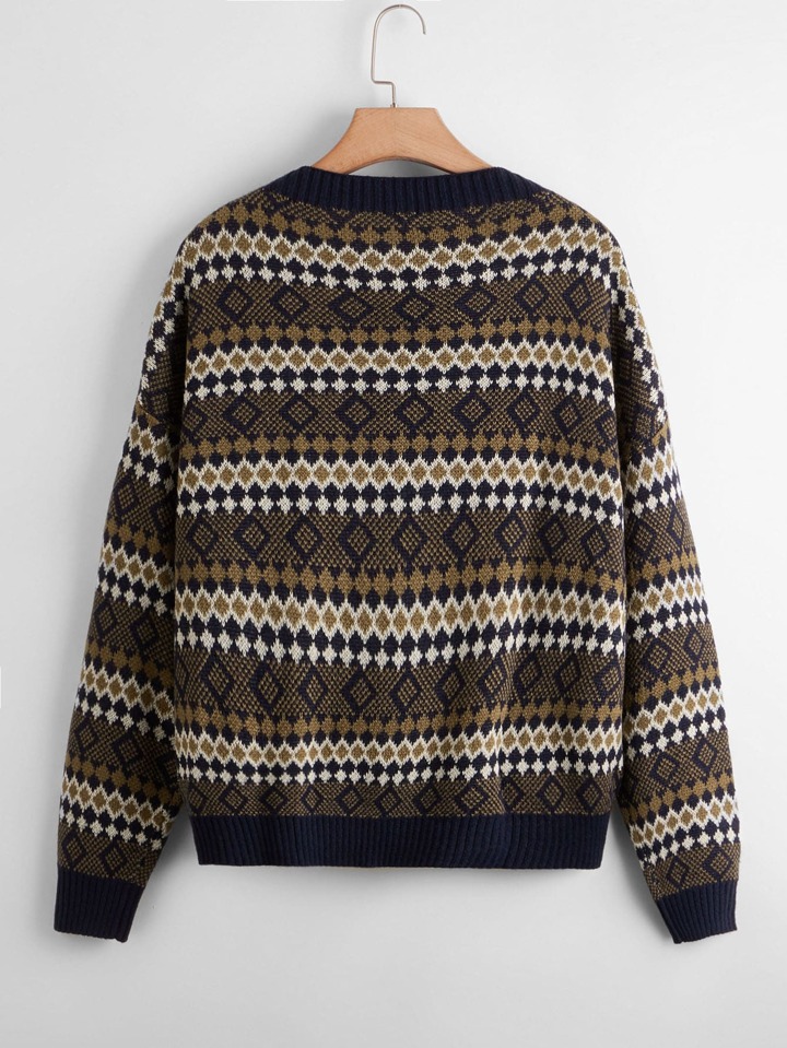 SHEIN LUNE Plus Drop Shoulder Argyle Pattern Sweater SHEIN USA