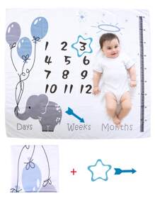 SHEIN Baby Boy Newborn Photography Cartoon Graphic Blanket With 2pcs Accessory