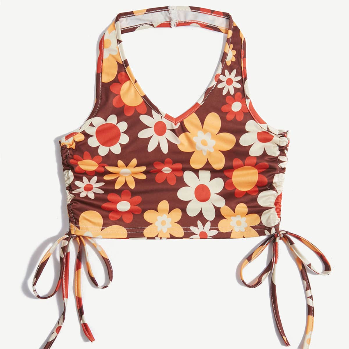 

Floral Print Drawstring Halter Top, Multicolor