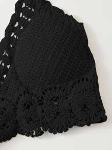 SHEIN Swim Top bikini de croché de espalda abierta con cordón - Negro - Ver 3