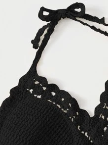 SHEIN Swim Top bikini de croché de espalda abierta con cordón - Negro - Ver 5