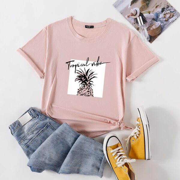 

Plus Letter And Pineapple Print Tee, Pink