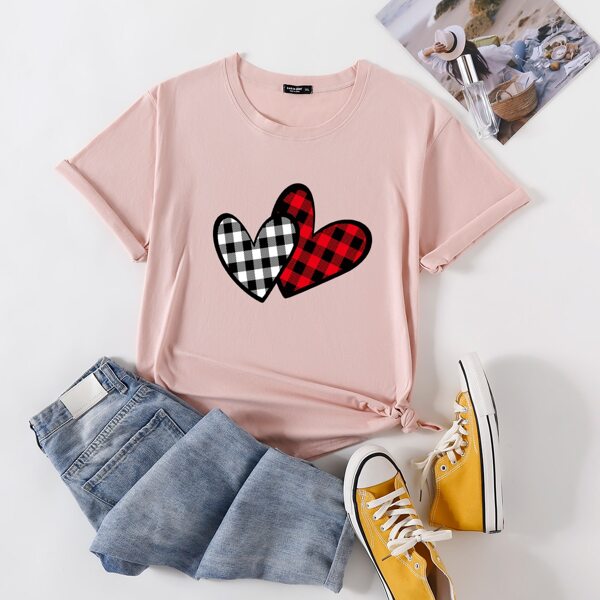 

Plus Heart And Gingham Tee, Pink
