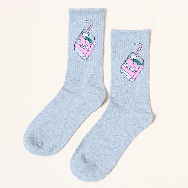

Drink Print Crew Socks, Grey