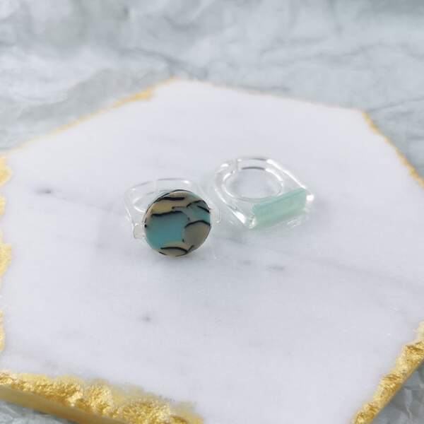 

2pcs Geometric Design Ring, Multicolor