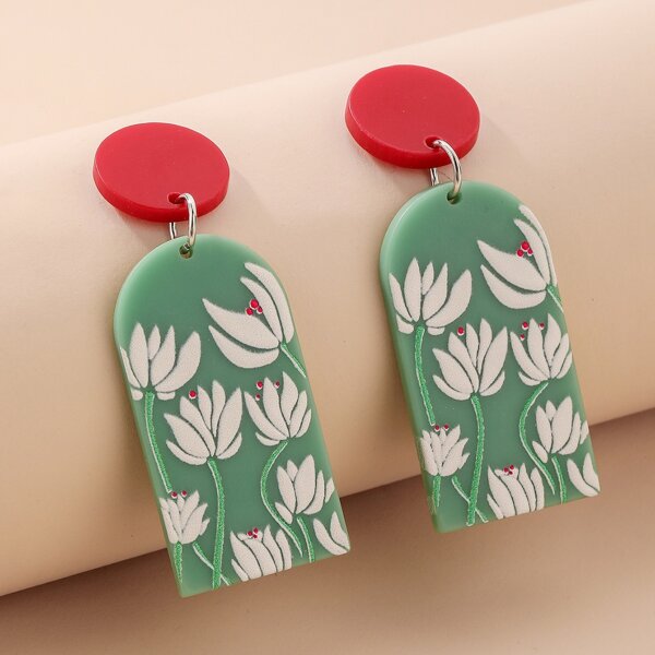 

Floral Pattern Drop Earrings, Multicolor