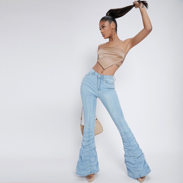 

Satin Self-Tie Bandana Tube Crop Top, Khaki