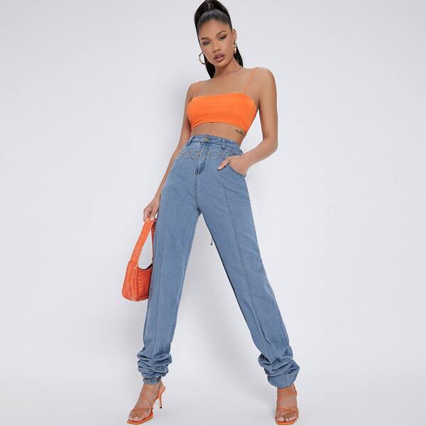 

High Waisted Jogger Jeans Without Belt, Medium wash