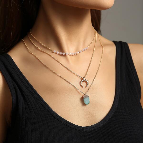 

Faux Pearl Layered Necklace, Gold