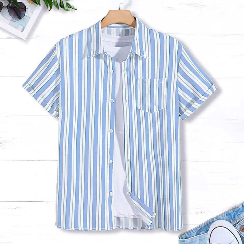 

Guys Striped Pocket Shirt Without Tee, Blue and white