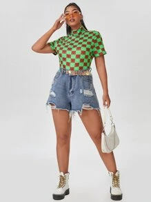 Plus Allover Heart And Plaid Print Tee - Multicolor - View 4