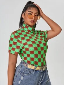 Plus Allover Heart And Plaid Print Tee - Multicolor - View 5