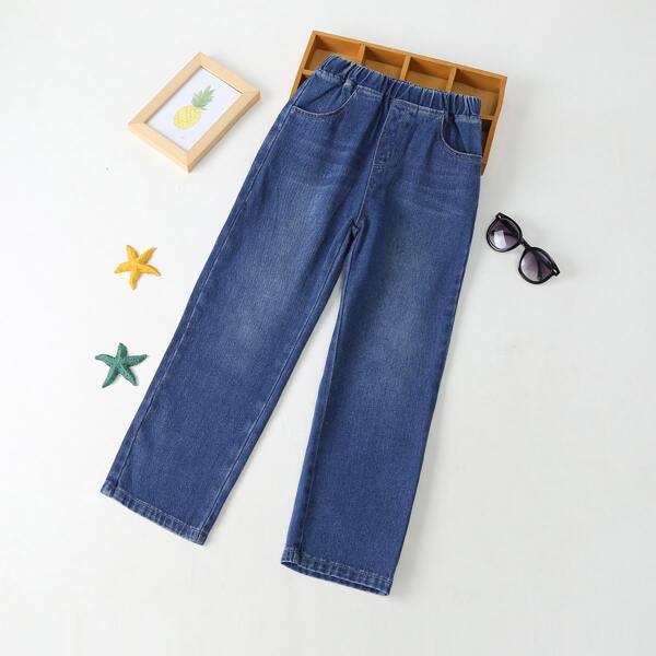 

Boys Cartoon Graphic Straight Leg Jeans, Dark wash