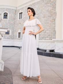 SHEIN Belle Vestido bajo con fruncido de manga mariposa - Blanco - Ver 3