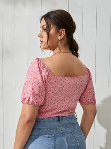 SHEIN Unity 大碼小碎花雞心領口圍裹襯衫 - 粉色 - 查看 2