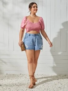 SHEIN Unity 大碼小碎花雞心領口圍裹襯衫 - 粉色 - 查看 5