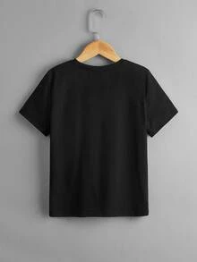 SHEIN 男孩小熊印花T恤 - 黑色 - 查看 2