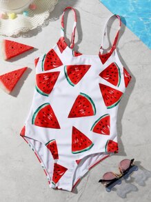 Traje De Baño De Una Sola Pieza Con Estampado De Sandía Para Niña En Edad Intermedia - Multicolor - Ver 1