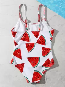 Traje De Baño De Una Sola Pieza Con Estampado De Sandía Para Niña En Edad Intermedia - Multicolor - Ver 2