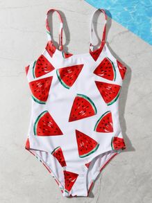 Traje De Baño De Una Sola Pieza Con Estampado De Sandía Para Niña En Edad Intermedia - Multicolor - Ver 3